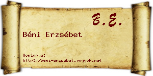 Béni Erzsébet névjegykártya